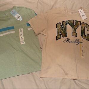 Green and Beige Graphic T-Shirts